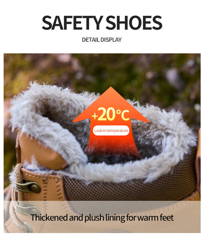 Mandotos International men's stylish winter steel toe work boots, waterproof safety shoes with rugged design and durable sole.