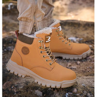 Mandotos International men's waterproof steel toe work boots with rugged safety design, ideal for winter work conditions.
