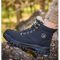 Mandotos International men's stylish winter steel toe work boots, waterproof and durable safety shoes with rugged design.