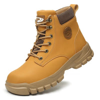Mandotos International men's waterproof winter steel toe work boots with rugged design and sturdy safety features.