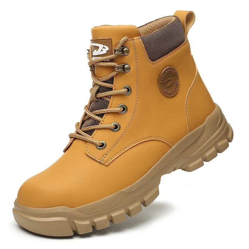 Mandotos International men's waterproof winter steel toe work boots with rugged design and sturdy safety features.