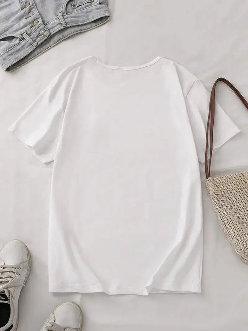 Mandotos International women's summer printed round neck short sleeve T-shirt with kawaii design, casual European and American style.