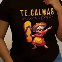 Mandotos International women's summer T-shirt with printed round neck, short sleeves, and kawaii design, casual European and American style.