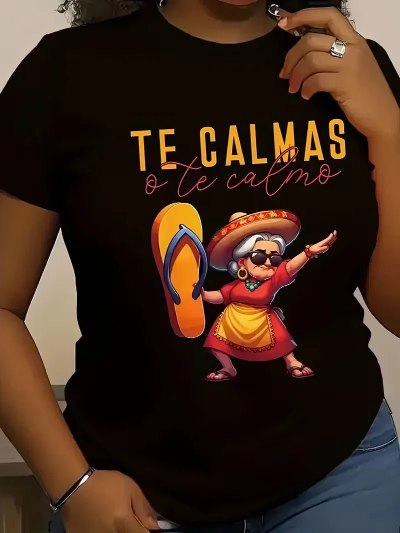 Mandotos International women's summer T-shirt with printed round neck, short sleeves, and kawaii design, casual European and American style.