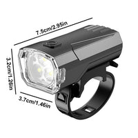 Mandotos International super bright LED bicycle front light mounted on a bike for night riding visibility and safety.
