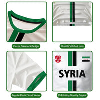 Syrian Flag map print football T-shirt for men and kids by MANDOTOS INTERNATIONAL, summer casual top with vibrant flag design.