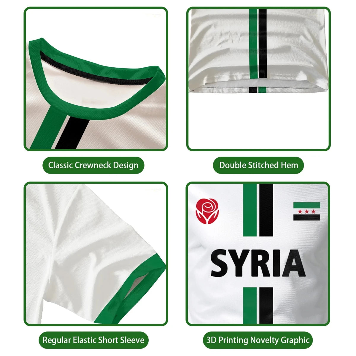 Syrian Flag map print football T-shirt for men and kids by MANDOTOS INTERNATIONAL, summer casual top with vibrant flag design.