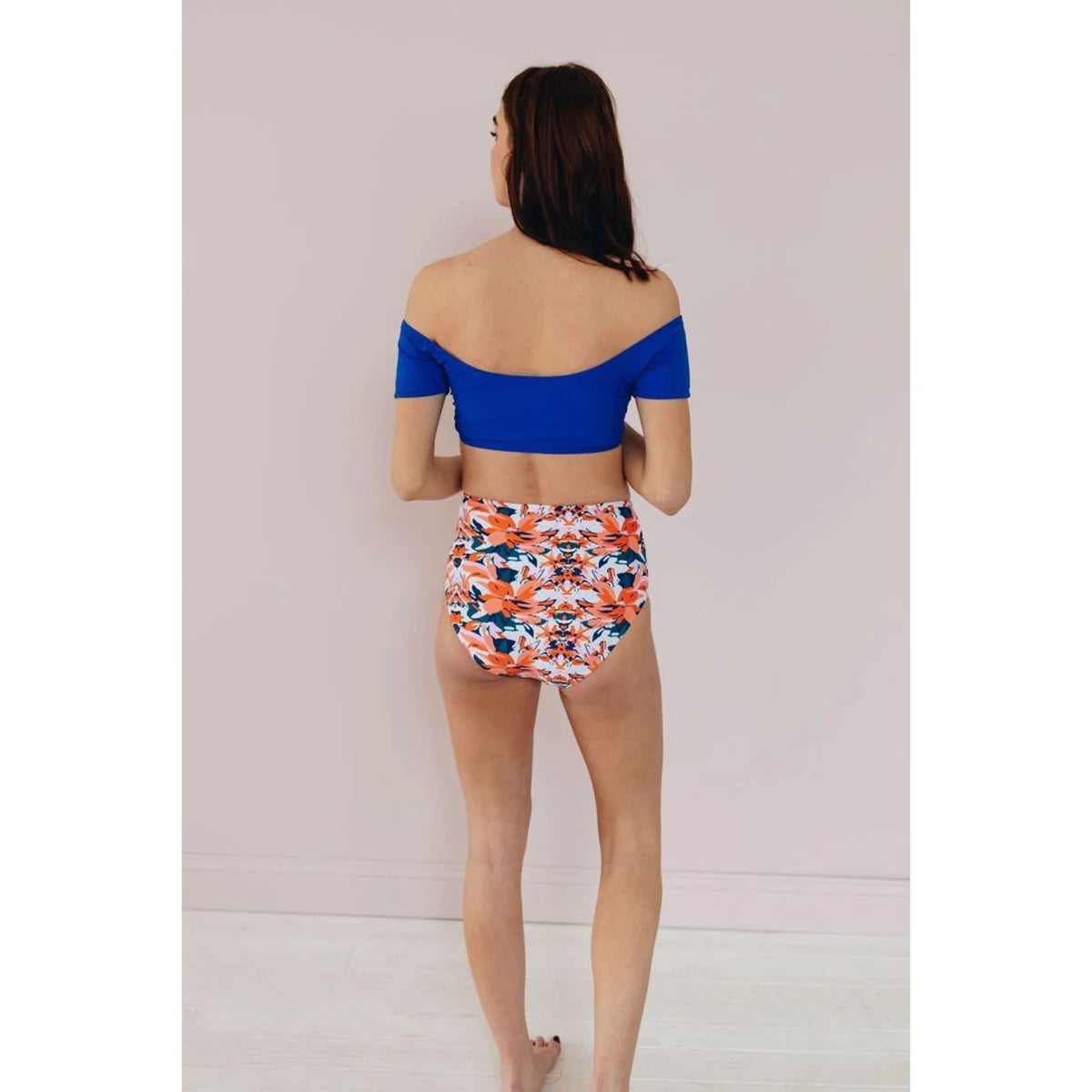 Mandotos International TD High for Tide maternity bikini cover-up swimdress with custom logo digital print and hollow diamond decor, size XXS.