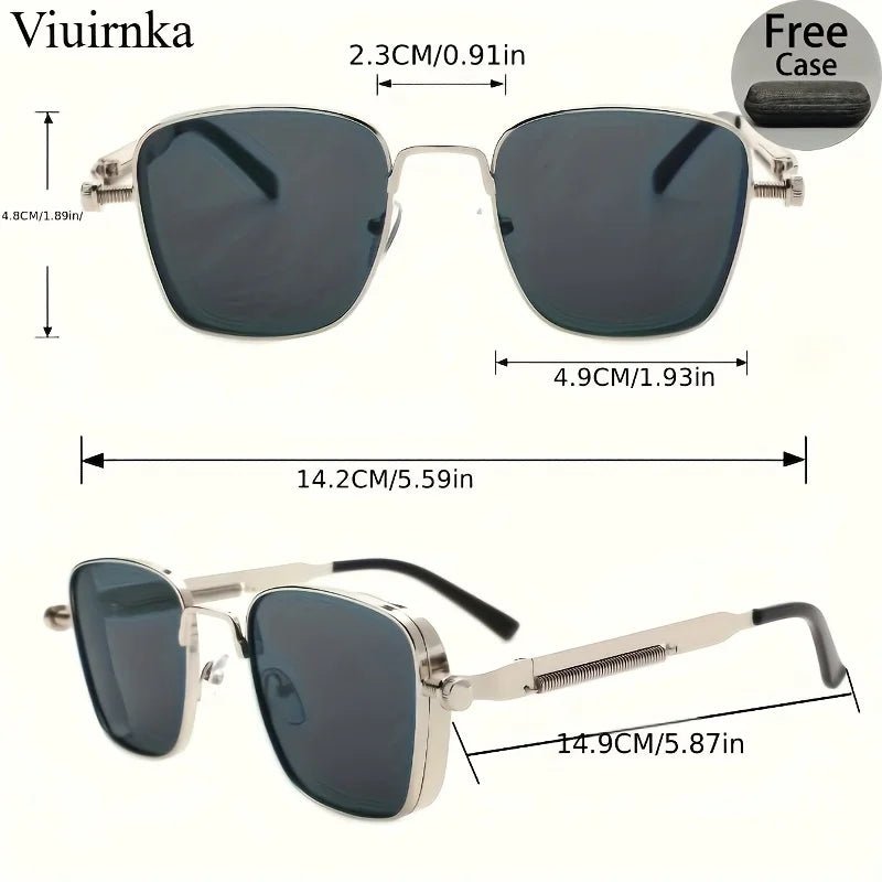 Mandotos International trendy reflective punk sunglasses with case, unisex design, suitable for outdoor travel, driving, and summer beach.