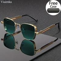 Mandotos International trendy reflective punk sunglasses with case, unisex design, perfect for outdoor travel, driving, and beach.