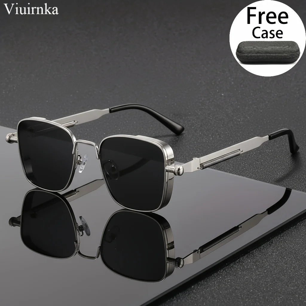 Reflective punk-style sunglasses by MANDOTOS INTERNATIONAL, unisex design with case, ideal for outdoor travel, driving, and summer beach days.