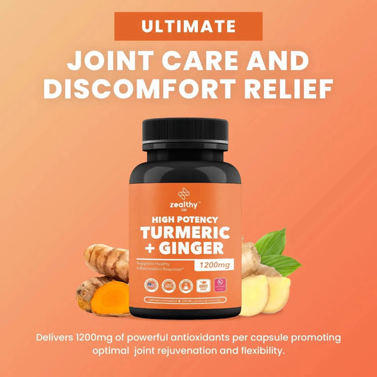 Mandotos International turmeric and ginger joint support supplement in a bottle of 180 capsules, promoting joint health and mobility.