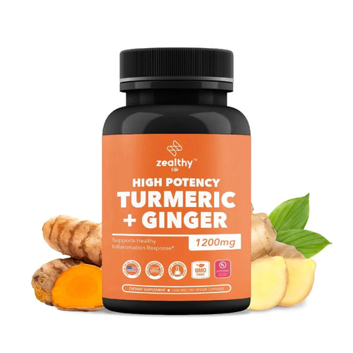 Mandotos International Turmeric & Ginger 1200mg Advanced Joint Support capsules in a bottle, natural herbal supplement for joint health.
