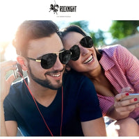 Two pairs of red sunglasses with stylish metal frames and TAC lenses, designed for elegance and sharp vision.