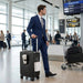 Mandotos International lightweight 20-inch hard shell trolley suitcase with front opening and built-in cup holder for travel.