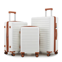 Mandotos International 3-piece lightweight hard shell travel luggage set with 20, 24, and 28-inch suitcases for easy travel.