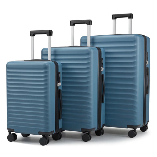 Mandotos International waterproof luxury 3-piece PC+ABS trolley luggage set with hard shell and silent wheels for travel.