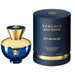 Versace Dylan Blue Femme EDP spray 3.4 oz, featuring elegant floral and citrus notes in a stylish fragrance bottle.