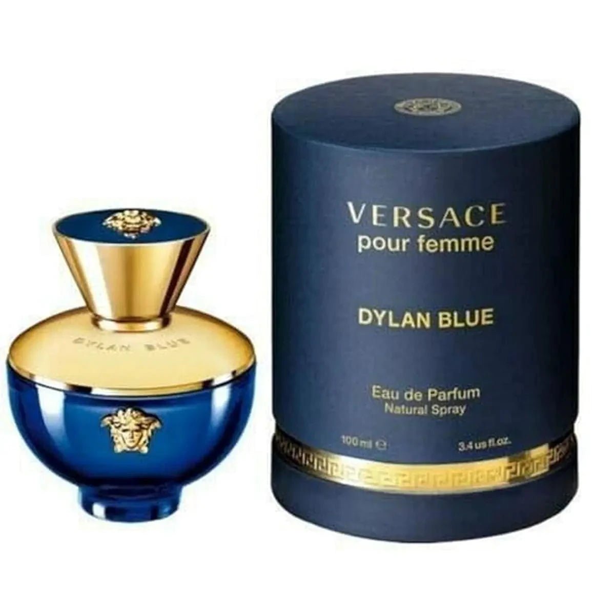 Versace Dylan Blue Femme EDP spray 3.4 oz, featuring a stylish bottle design and elegant fragrance for women.