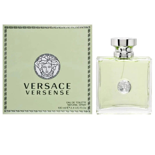 Mandotos International Versace Versense Eau de Toilette for Women in a sleek perfume bottle with a silver cap.