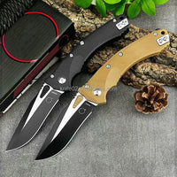 Mandotos International folding hunting knife with portable pocket design, ideal for everyday carry and outdoor activities.