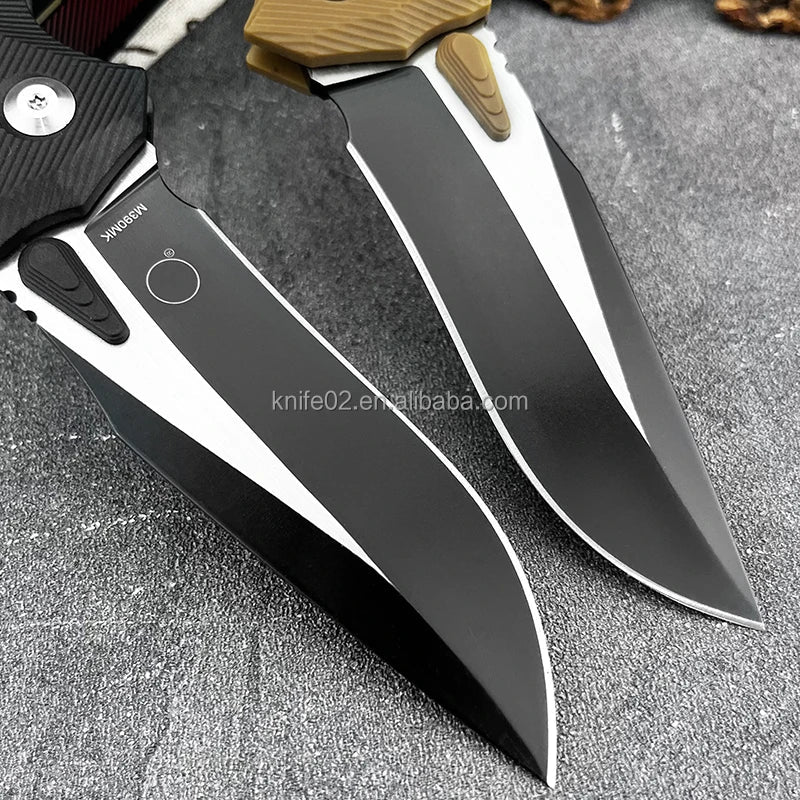 Mandotos International versatile folding hunting knife with ergonomic handle, compact for daily pocket EDC use.