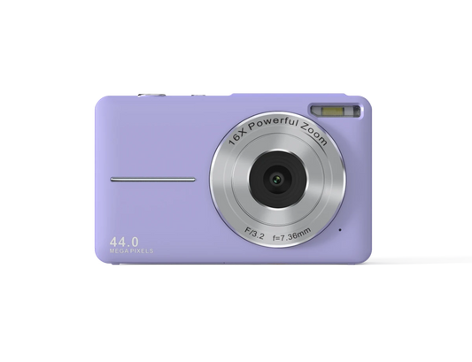 Vintage 4K compact camera by Mandotos International with 44MP photo display, featuring a retro design and digital viewfinder.