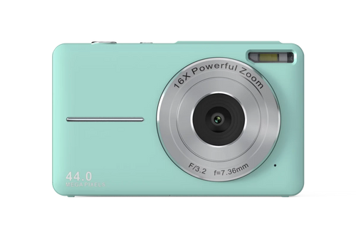 Vintage 4K compact camera by MANDOTOS INTERNATIONAL with 44MP photo display and retro design.