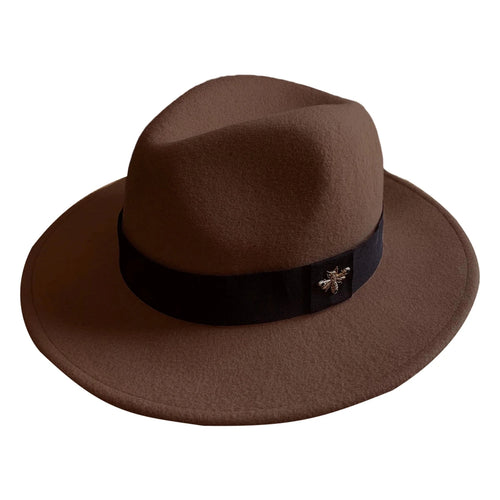 Vintage feather band wool fedora by MANDOTOS INTERNATIONAL, perfect for formal events and weddings.