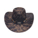 Vintage floral embroidered wide brim straw cowboy hat for women by MANDOTOS INTERNATIONAL, featuring colorful floral details and sun protection.