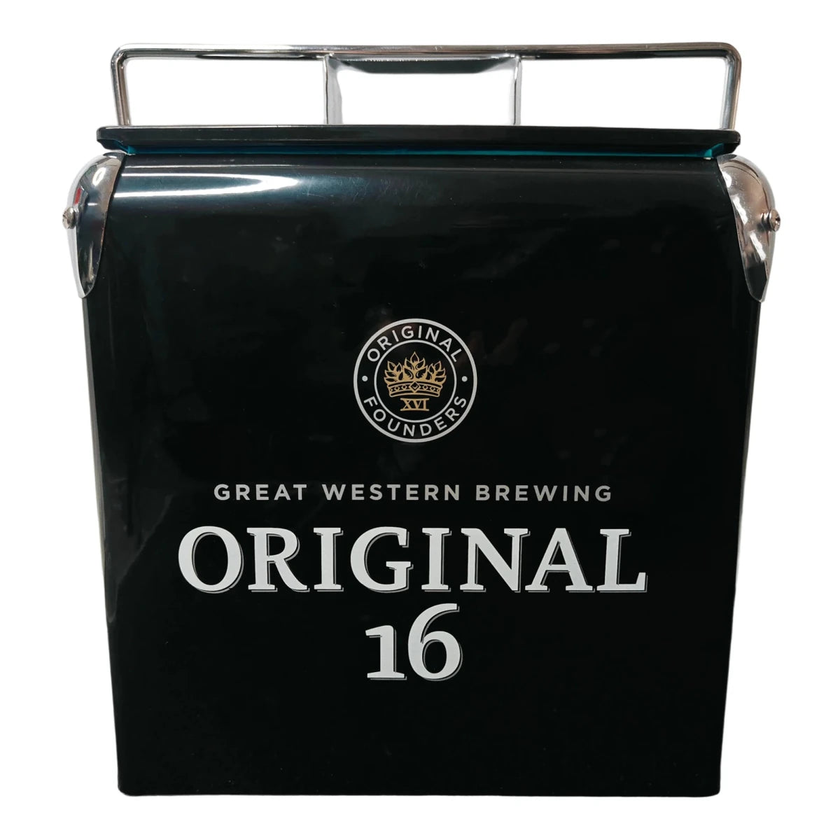 Vintage iron cooler box by MANDOTOS INTERNATIONAL, 13L outdoor camping BBQ picnic ice chest with retro design and sturdy construction.