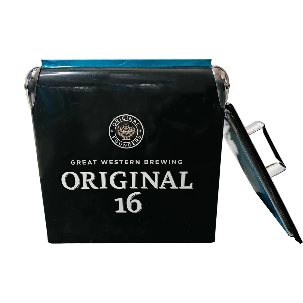 Vintage iron cooler box by Mandotos International, 13L outdoor camping and picnic ice chest with sturdy design and classic style.
