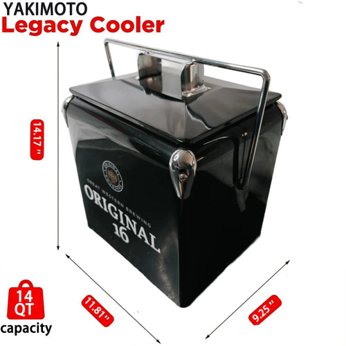 Vintage iron cooler box by MANDOTOS INTERNATIONAL, 13L outdoor camping and picnic ice chest for BBQ and outdoor adventures.