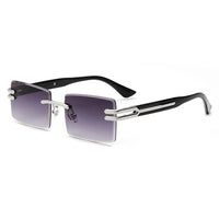 Vintage rimless sunglasses with stylish PC frames by MANDOTOS INTERNATIONAL, featuring sleek, lightweight design and modern appeal.