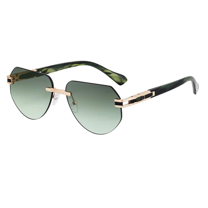 Vintage rimless sunglasses by MANDOTOS INTERNATIONAL, stylish unisex outdoor eyewear with sleek, lightweight design.