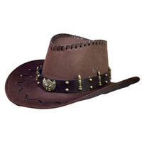 Vintage Rodeo cowboy hat by MANDOTOS INTERNATIONAL with wide brim and gun holster, classic Wild West style accessory.