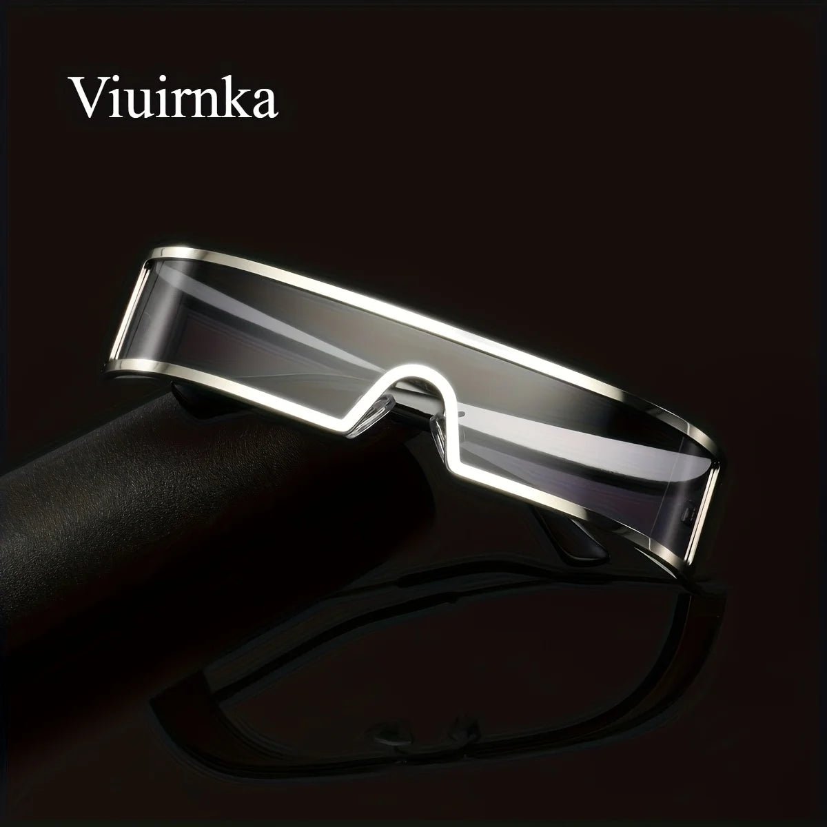 Mandotos International VIUIRNKA men's cyberpunk metal wraparound sunglasses with wide temples and futuristic design, shown with case.