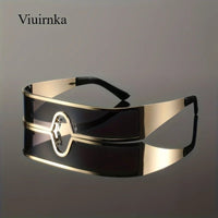 Mandotos International VIUIRNKA men's cyberpunk metal wraparound sunglasses with wide temples and futuristic design.