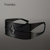Mandotos International VIUIRNKA men's cyberpunk metal wraparound sunglasses with wide temples and futuristic design, with case included.