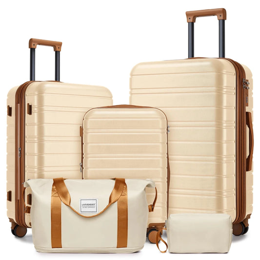 Water-resistant travel luggage set with TSA lock and gym bags by MANDOTOS INTERNATIONAL, showing multiple suitcases and gym bags.