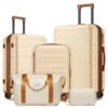 Water-resistant travel luggage set by MANDOTOS INTERNATIONAL with TSA lock and gym bags, featuring durable wheels and compartments.
