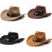 Mandotos International western cowboy hat with bullhead rivets, curved brim, windproof rope, and felt for outdoor riding and jazz style.