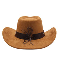 Mandotos International Western cowboy hat with bullhead rivets, curved brim, windproof rope, and felt for outdoor riding and jazz fashion.