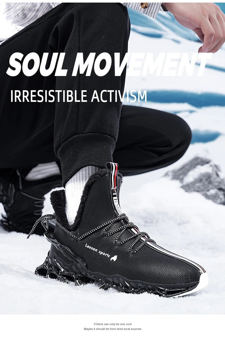 Winter men's waterproof slippers from MANDOTOS INTERNATIONAL with plush interior and casual sneaker style.