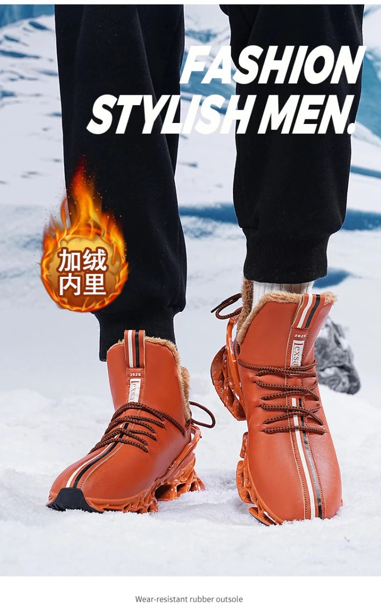 Winter men's waterproof slippers by MANDOTOS INTERNATIONAL with plush lining, ideal for cold weather comfort and indoor or outdoor wear.