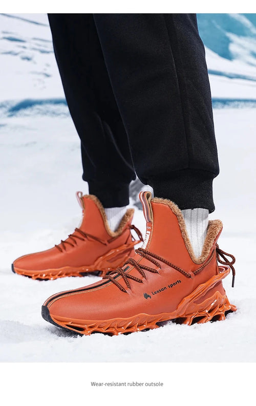Winter men's waterproof slippers from MANDOTOS INTERNATIONAL featuring plush lining and slip-on sneaker style.