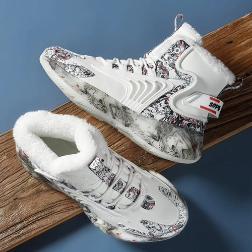 Mandotos International men's waterproof plush winter slippers with sneaker design, featuring cozy interior and durable exterior.