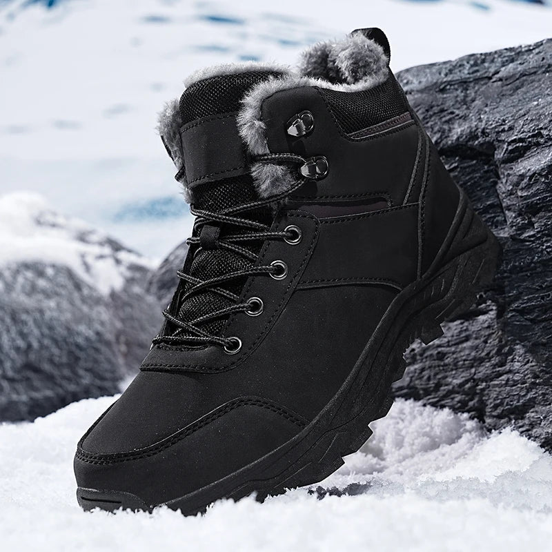 Winter men's waterproof slippers with plush lining by MANDOTOS INTERNATIONAL, featuring cozy, slip-on sneaker design for cold weather.