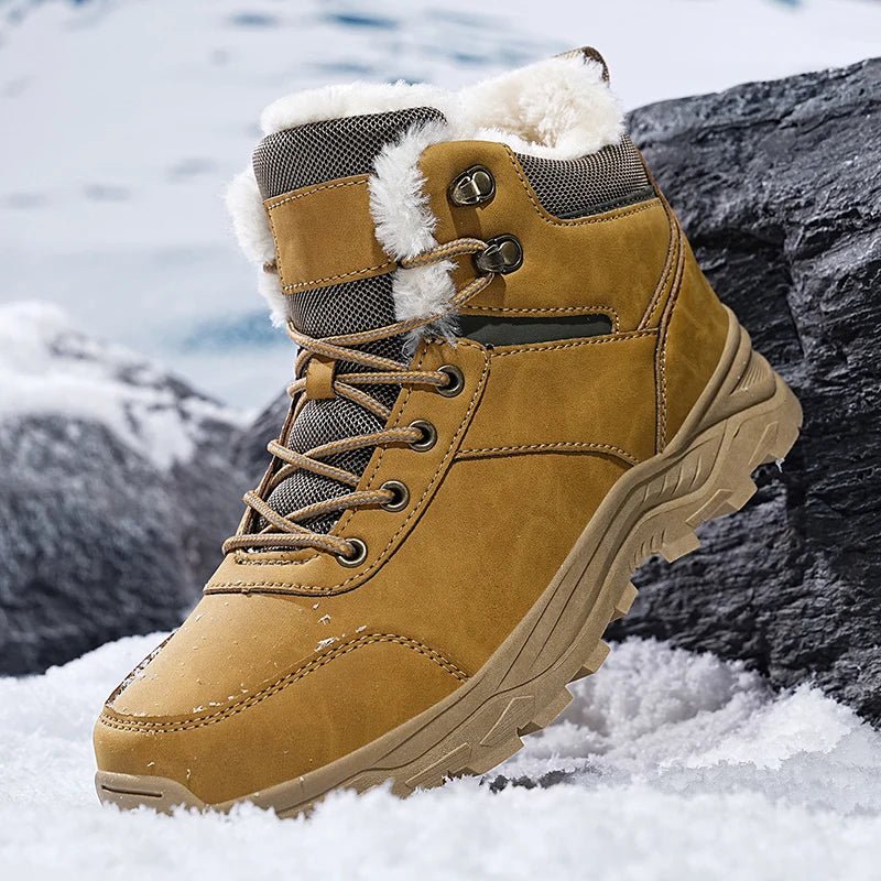 Mandotos International men's waterproof slippers with plush lining, designed for winter comfort and casual wear.