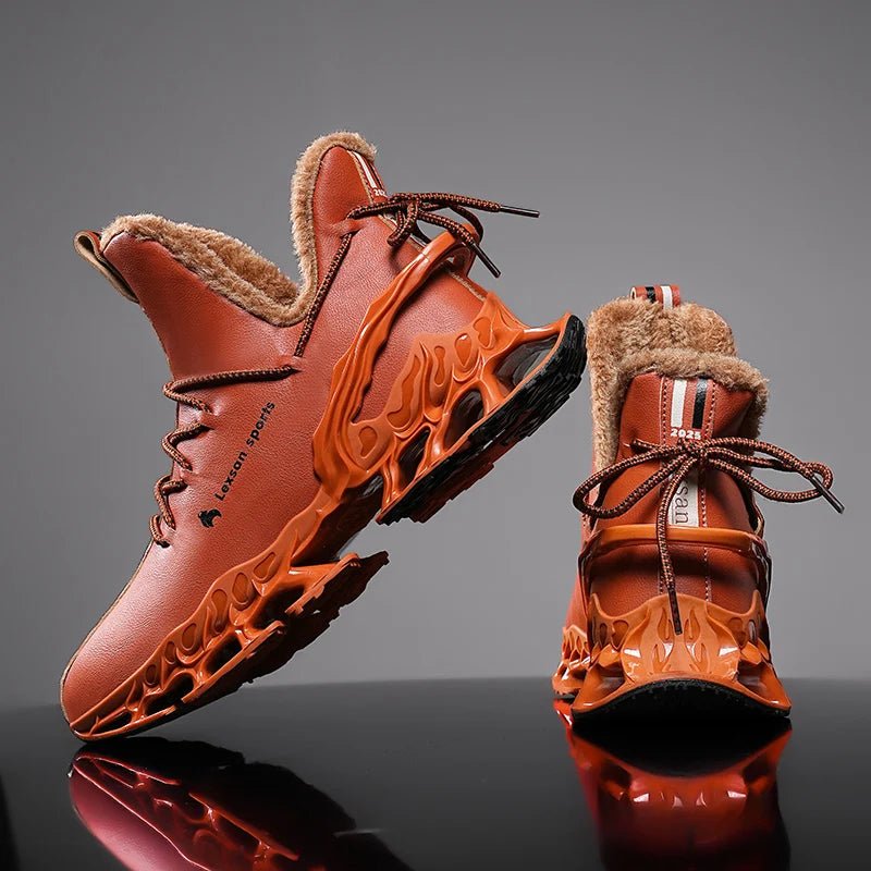 Winter men's waterproof slippers by MANDOTOS INTERNATIONAL featuring plush lining and sneaker-style design for cozy outdoor wear.